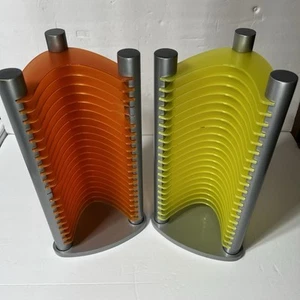 Vintage 90s x20 CD Tower Racks (2) Holder Orange Yellow Plastic Futuristic Retro - Picture 1 of 14