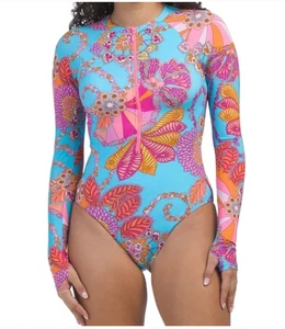 Trina Turk Melaini Half Zip One Piece Rashguard Paddle Suit Swimsuit L NWT - Picture 1 of 1