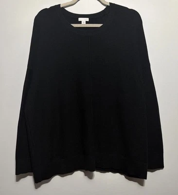 Suéter J.Jill Seda Algodón Cuello en V Mujer 1X Negro De Gran Tamaño Minimalista Elegante Foto 1 de 4