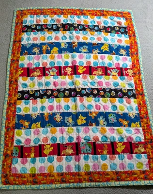Handmade Baby Boy Girl Pokémon Pikachu Eevee Patchwork Quilt 44.5"x 33.5" - Image 1 of 4