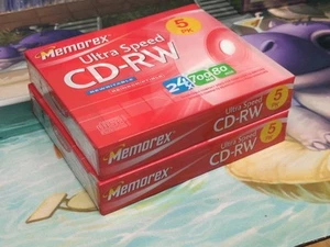 2 Memorex 5 Pack Rewritable Ultra Speed CD-RW 24x 700mb, 80 mins, New Sealed x2 - Picture 1 of 12
