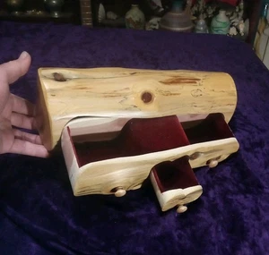 Vintage weiße Zeder handgeschnitzt Puzzle Schmuck herzförmige Box Holz 12,5" schön! - Bild 1 von 16