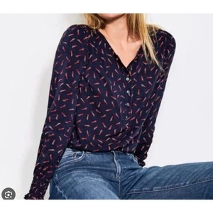 Boden Navy Red Shooting Star Print Popover Blouse Long Sleeve 2 - Picture 1 of 4
