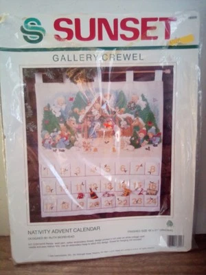 Calendario de Adviento Kit Punto de Cruz 1989 Puesta de Sol Belén Crewel Kit Abierto/Nuevo Foto 1 de 2