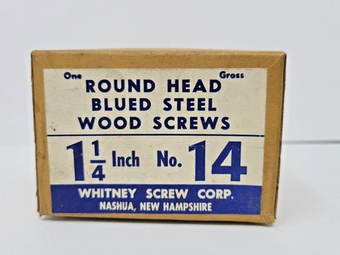 130 Vintage New-Old Stock BLUED SLOTTED Round Head Steel Wood Screws 1 1/4"x1/4" Cover