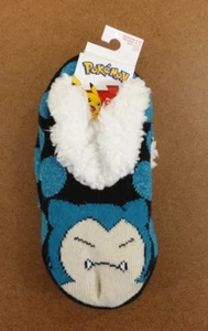 Pokemon Size 9-11 Fits Kids Women Men Blue Snorlax Plush Lined Slipper Socks NWT - Picture 1 of 6
