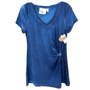 $70 Green Dragon Dress Small 2 4 Navy Blue Waist Knot Faded Cover Up Stretch NWT - Picture 1 of 19