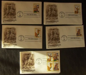 5 US FDC SC #2390-2393a CAROUSEL ANIMALS by ArtCraft 1988. - Picture 1 of 1