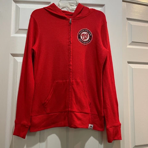 Majestic Washington Nationals Women's L Thermal Zip Hooded Graphic Sweatshirt Cover
