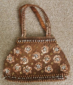 A Very Attractive Ladies Brown/Gold & Silver Metallic Small Evening Bag - Picture 1 of 3