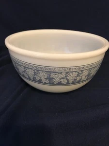 Vintage 2qt. Fire King White 81/2 Mixing Bowl With Blue Band And Grape Design - Picture 1 of 4