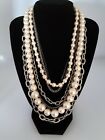 Multistrand Layered Siver Tone And Faux Pearl Statement Necklace