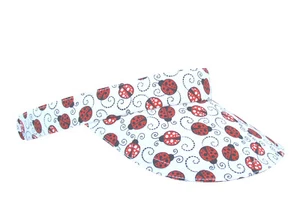 "Lucky Ladybug"  Black White Red Allover Polka Dot Lady Bug Print SUN VISOR Hat - Picture 1 of 6