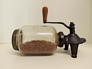 Vintage Arcade 25 Cast Iron Glass Jar Hopper Wall Mount Coffee Grinder Mill - Picture 1 of 12