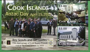 Souv. Cook Islands #1327 Hoja - Guías de Boy Scouts y Niñas ANZAC DAY GATO $9 - Imagen 1 de 1