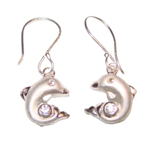 Pendientes plata 925 circonitas brillantes delfines delfines mulares pendientes de plata pendientes  - Imagen 1 de 4