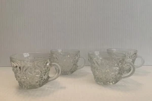 Vintage Kristall Klar Glas Bowle Schale Tasse Becher Starburst Ersatz 4er Set - Bild 1 von 8