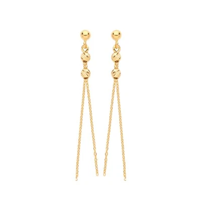 3 Ball Chain Drop Earrings 9ct Yellow Gold 375 Hallmarked Brand New Boxed - Image 1 of 3