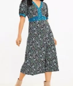 LOFT schwarz/geblümt Paisley Kurzarm Midikleid Größe Medium - Bild 1 von 10