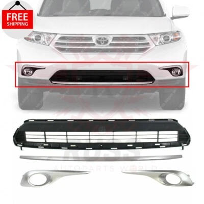New Front Bumper Lower Grille w/ Trim Fog Light Bezel Fits 2011-2013 Highlander Foto 1 de 4
