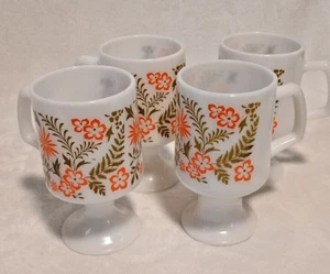 4 tazas de café retro años 70 floral con pedestal de vidrio con leche naranja aguacate hibisco - Imagen 1 de 5