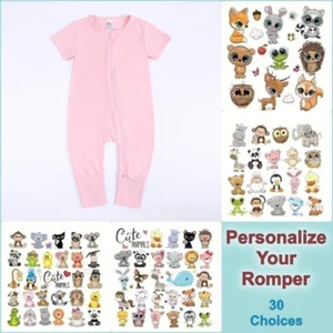 BABY ROMPER-Sleeper Short Sleeve Bodysuit Double Zipper Cotton Pink Girl 4-Sizes - Picture 1 of 43