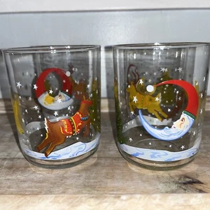 4 Libbey Rocks Lowball Gläser Weihnachten Santa Mond Rentier Stern Baum Urlaub - Bild 1 von 10