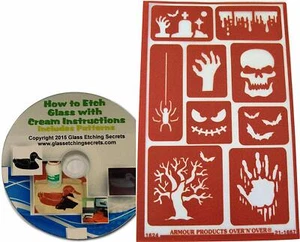 Reusable Halloween Stencils: Glass Etching or Painting: Skull, Spider, Bats etc - Picture 1 of 3