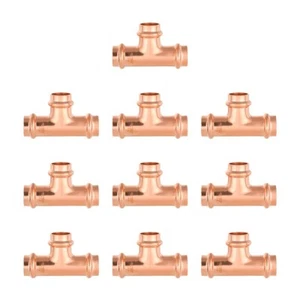 10 PCS EFIELD 3/4" X 3/4" X 3/4" Copper Press Fit Tee Copper Fittings, Lead Free - Picture 1 of 4