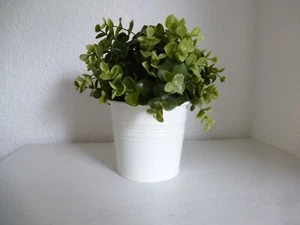 IKEA SOCKER Pflanztopf Übertopf Weiß Metall + FEJKA Topfpflanze, künstlich, 9cm - Bild 1 von 3