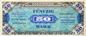 Deutschland Alliierte Besatzung 1945-1948 BANKNOTE 50 Mark 1944 mit F - US-Druck - Bild 1 von 2