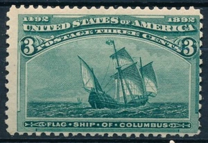 US Stamp Scott 232, 3c green Columbian, Fine Mint LH, Value $35.00 - Picture 1 of 2