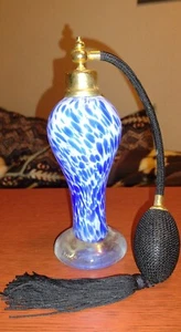 ๐บ Perfume Atomizer Blue And White Hand Blown Glass Black Pump! - Picture 1 of 3