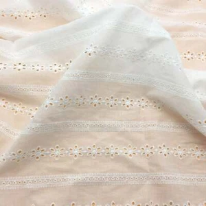 Pure Cotton Lace Fabric Embroidery Stripe Eyelet Flower Bridal Fabric By 1 Yard - Picture 1 of 8