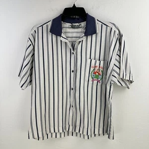 Vtg Gitano Shirt Women L White Striped Club Hula Button Up Distressed Boxy - Picture 1 of 12
