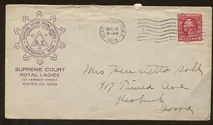 1912 Waterloo Iowa Supreme Court Royal Ladies Advertising Cover  - Picture 1 of 2