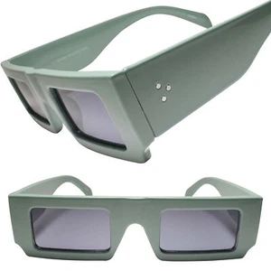 Green Rectangular Thick Frame Sunglass Fusion of Classic and Street Style - Picture 1 of 3