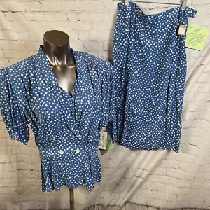 Vintage Albert Nipon Executive Dress Suit Size 16 Blue Floral New with All Tags - Picture 1 of 11