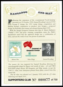 Australia 2001 Brisbane Stampshow, Supporters Club Kangaroo card No 77 of 750 - Bild 1 von 2