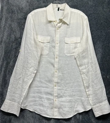 Stile Benetton Mens Size L? Off White Long Sleeve Linen Button Down Shirt (L7) - Image 1 of 4