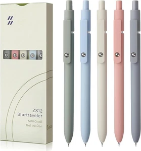 Penne Gel, 5Pz 0.5Mm Asciugatura Rapida Inchiostro Nero Punta Fine Penna da Scrittura Liscia Fascia Alta - Foto 1 di 8