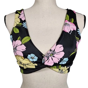 PINK Victoria's Secret Reversible Twist Front Floral Bikini Top, Black/Multi, L - Picture 1 of 13