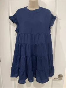 Foteisy Blue Size S Solid Round Neck Tunic Dress Sleeveless Tiered Mini - Picture 1 of 10