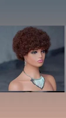 Peluca afro cabello humano mujer 100 % brasileña peluca rizada marrón, negra (2 piezas) Foto 1 de 4