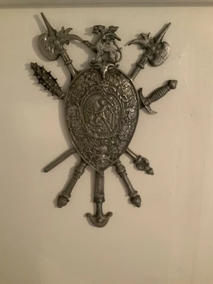 Винтажный герб средневековый щит дракон грифон шифрованный настенное искусство большой 28x19 - Изображение 1 из 4