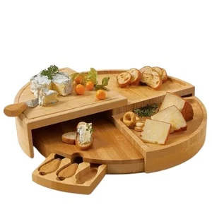 Compact Bamboo Swivel Cheese Board with Knives Charcuterie Board Cheese Board  - Picture 1 of 6