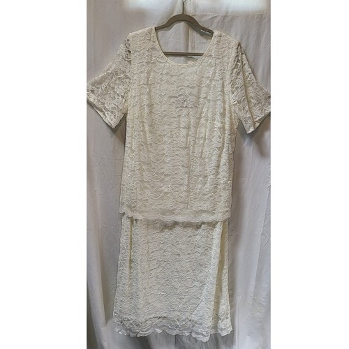 OFF WHITE Abito da sposa Connected donna bianco sporco beige pizzo taglie forti 22W lunghezza ginocchio