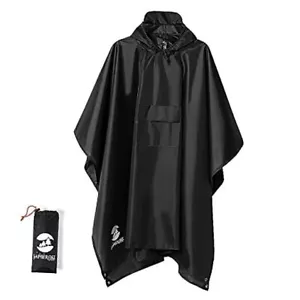 Hooded Rain Poncho Waterproof Raincoat Jacket for Men Women A-black(3 in 1) - Picture 1 of 8