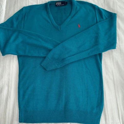 Polo Ralph Lauren VTG Men Long Sleeve V Neck Pullover Dark Turquoise SZ S - Image 1 of 4