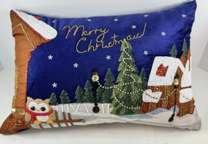 New Pier 1 Throw Decorative Lumbar Christmas Pillow 12x18 Beaded Embroidered - Picture 1 of 10